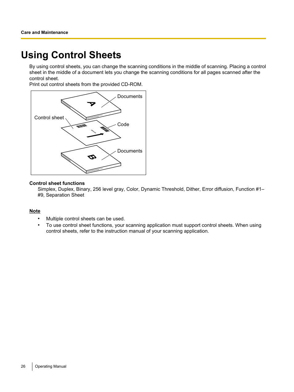 Using control sheets | Panasonic KV-S1045C User Manual | Page 26 / 51