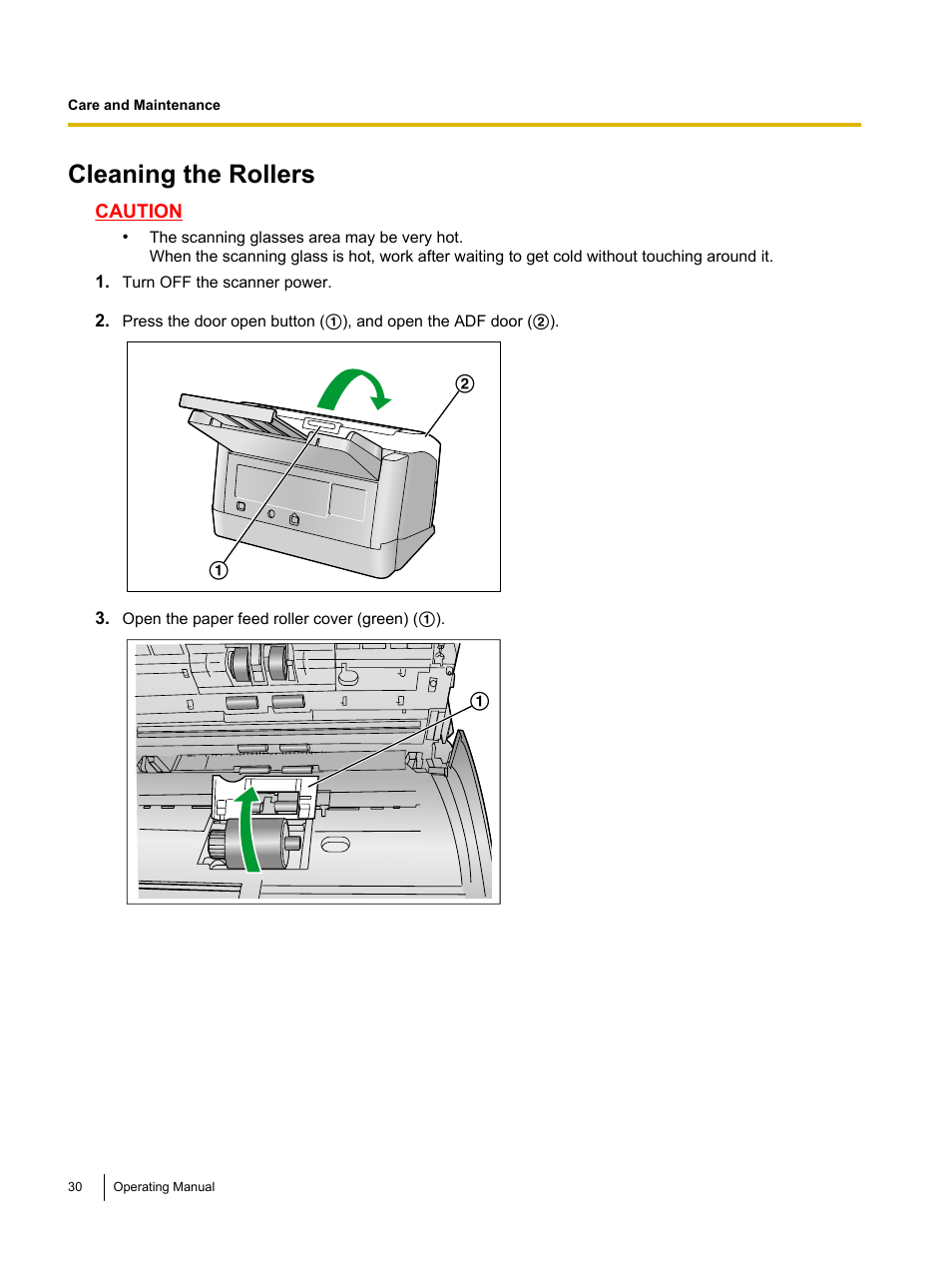 Cleaning the rollers | Panasonic KV-S1045C User Manual | Page 30 / 51