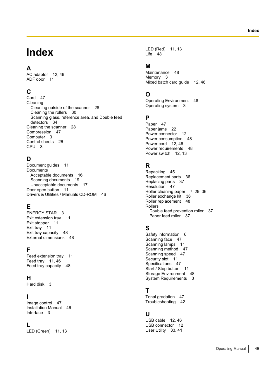 Index | Panasonic KV-S1045C User Manual | Page 49 / 51