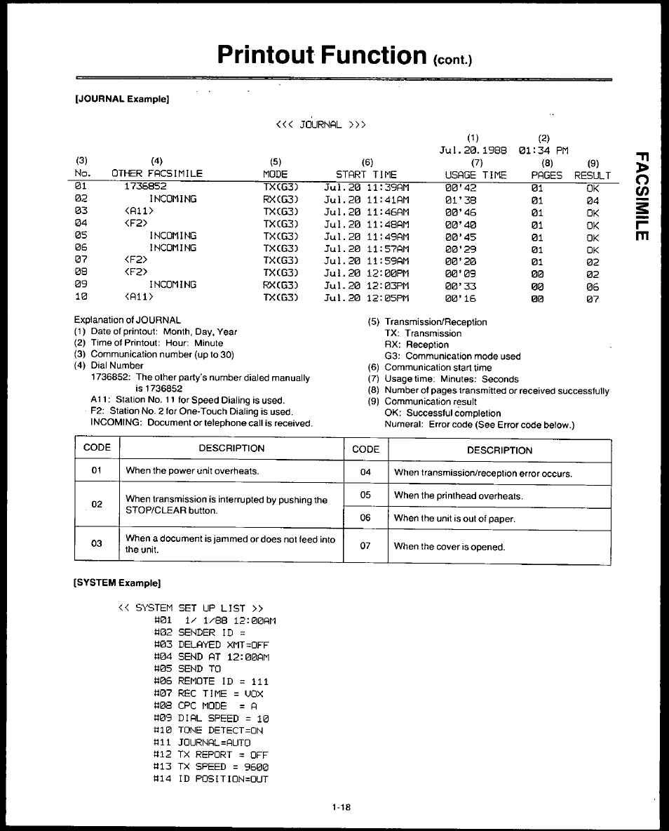 Printout function, Journal example, Printout function -17 | Panasonic AUTO-LOGIC KX-F3500 User Manual | Page 27 / 54