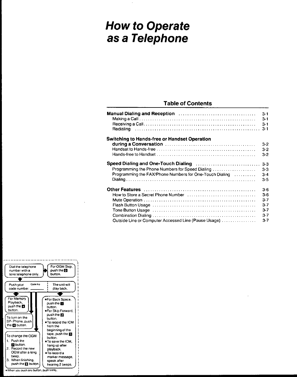 How to operate as a telephone, How to operate from a remote phone -7 | Panasonic AUTO-LOGIC KX-F3500 User Manual | Page 40 / 54