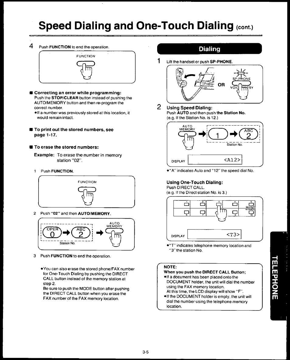 Correcting an error while programming, To erase the stored numbers, Example: to erase the number in memory station “02 | Speed dialing and one-touch dialing (cont.) | Panasonic AUTO-LOGIC KX-F3500 User Manual | Page 45 / 54