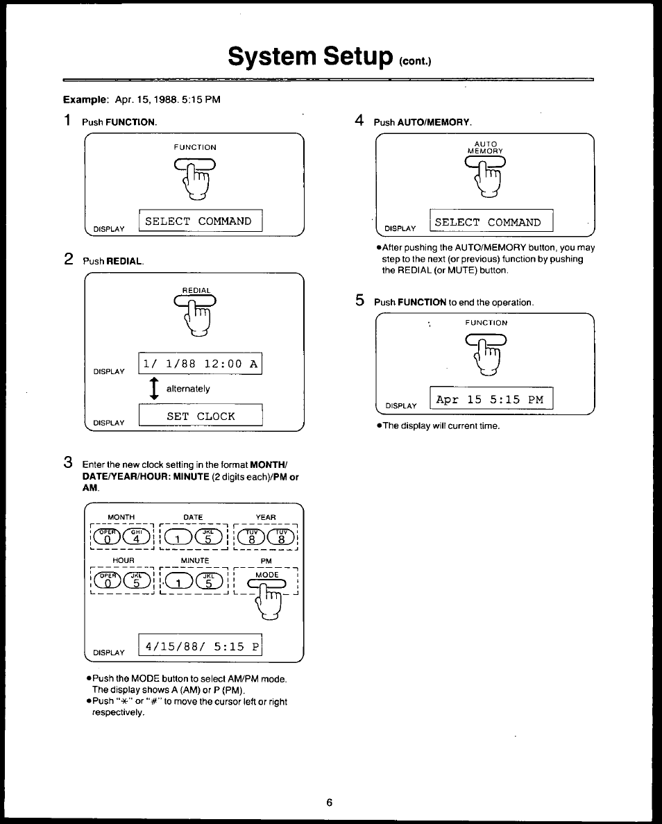 System setup | Panasonic AUTO-LOGIC KX-F3500 User Manual | Page 7 / 54