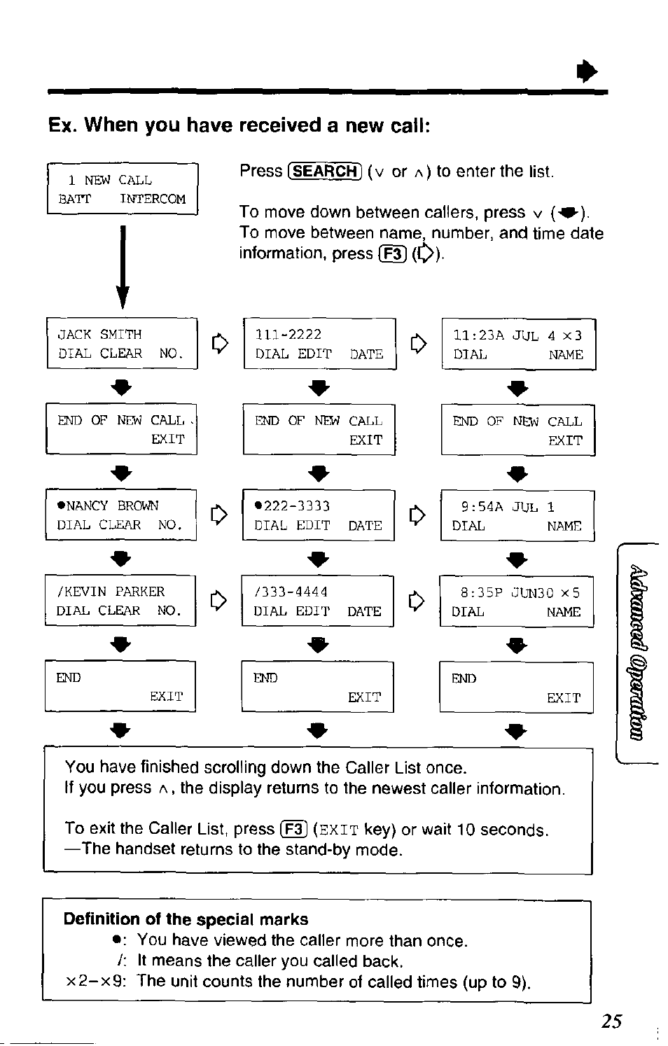 Ex. when you have received a new call | Panasonic SOUND CHANGER KX-T4168-B User Manual | Page 25 / 52