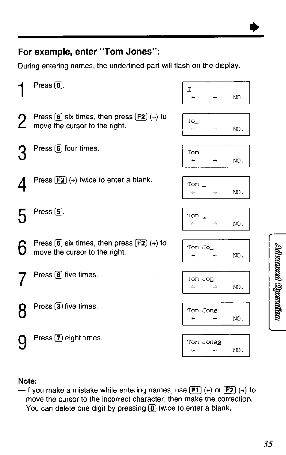 For example, enter “tom jones | Panasonic SOUND CHANGER KX-T4168-B User Manual | Page 35 / 52