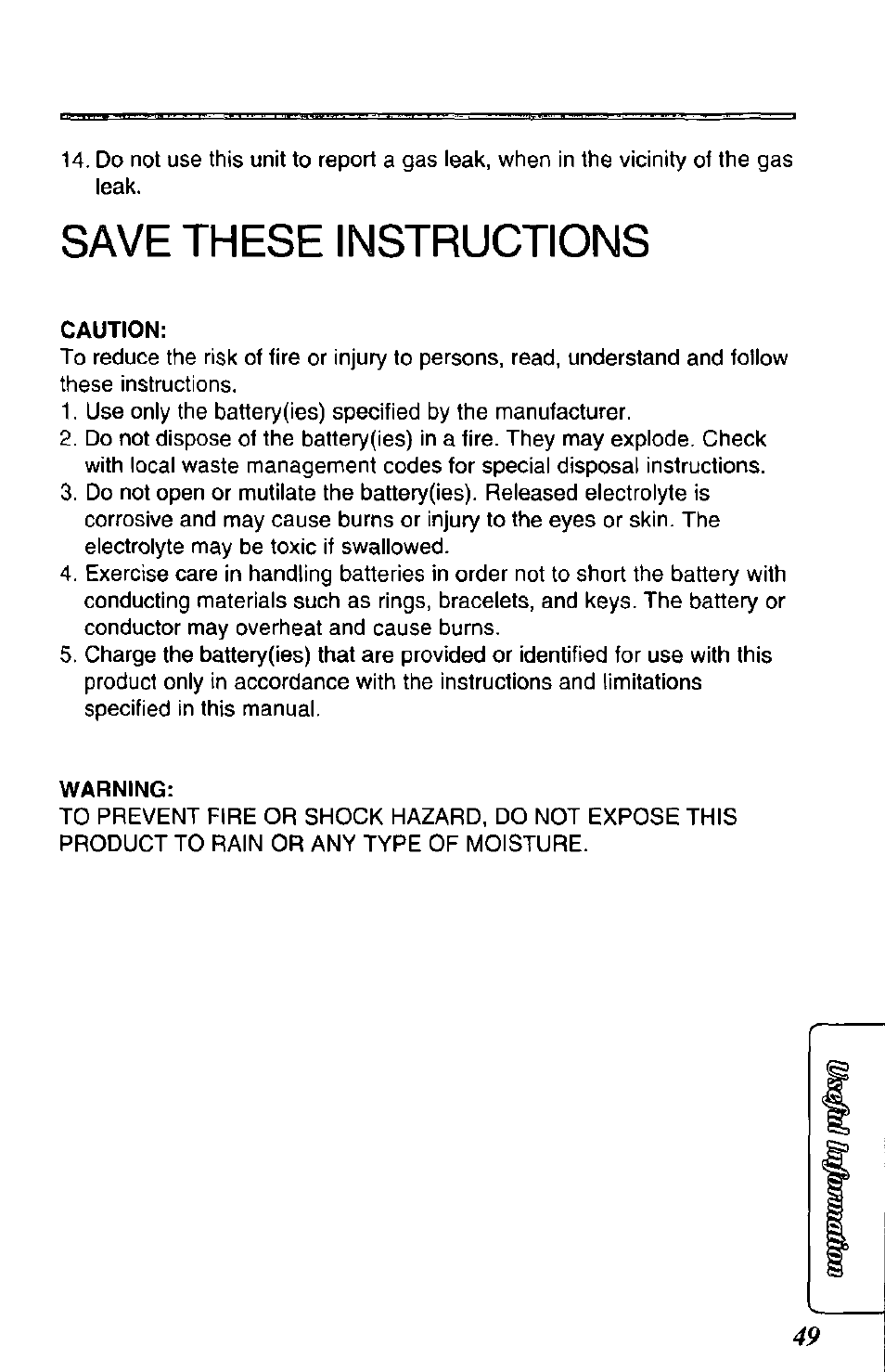 Save these instructions | Panasonic SOUND CHANGER KX-T4168-B User Manual | Page 49 / 52