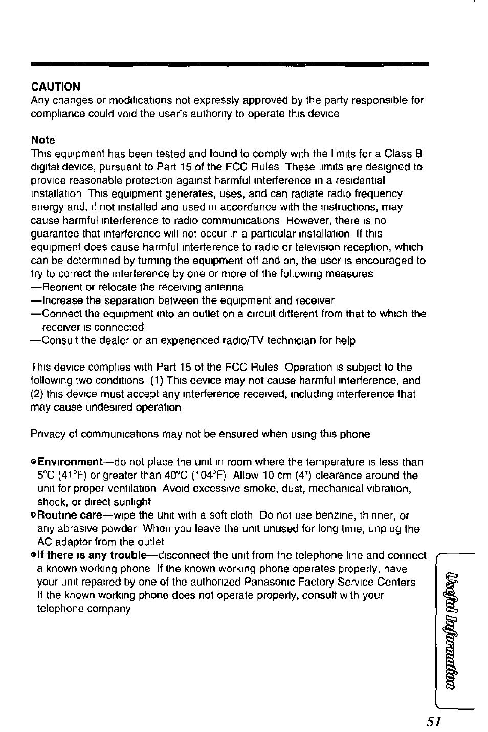 Caution, Note | Panasonic SOUND CHANGER KX-T4168-B User Manual | Page 51 / 52