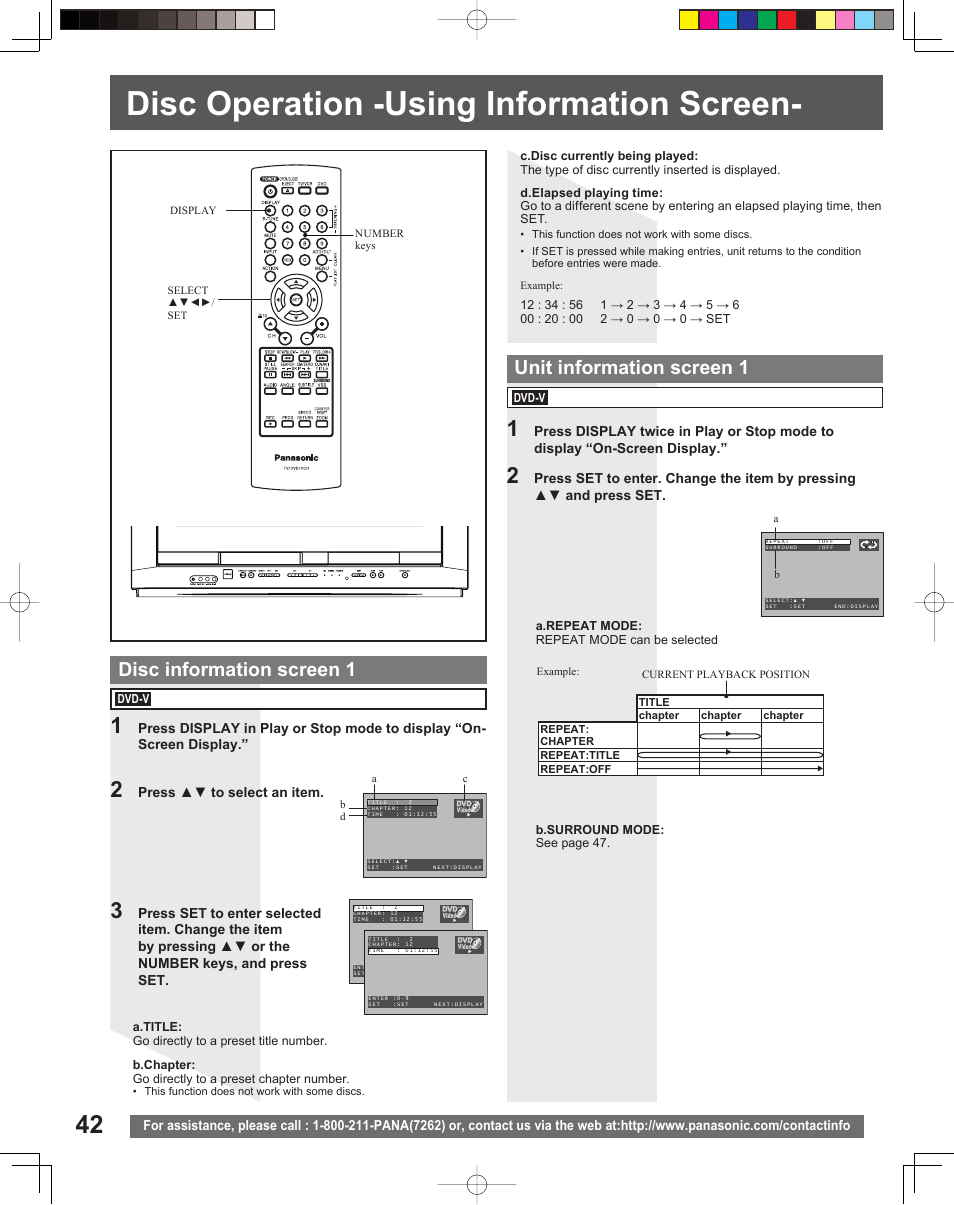 Disc operation -using information screen | Panasonic PV DF205 User Manual | Page 42 / 64
