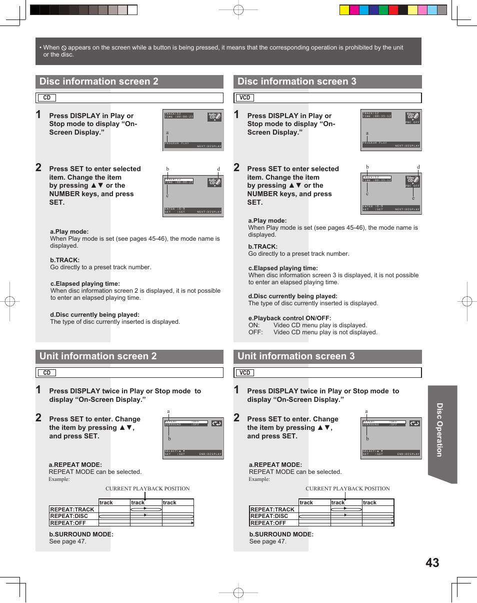 Disc information screen 3, Unit information screen 3 | Panasonic PV DF205 User Manual | Page 43 / 64