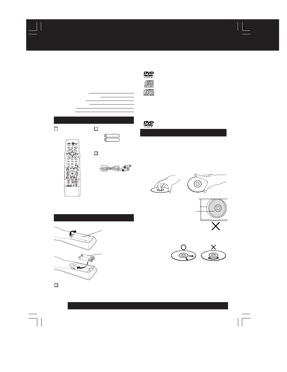 Before using, Accessories, Disc handling | Loading the batteries | Panasonic PV-D4762 User Manual | Page 4 / 64