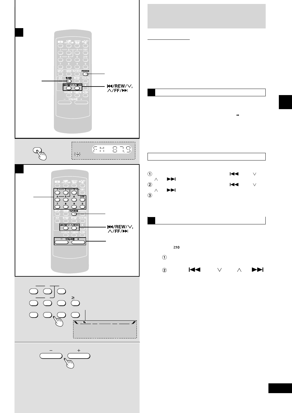 Presetting radio broadcasts, Press and hold [program, Press the numbered buttons to select the channel | Press [play mode] to select “pre- set, Adjust the volume | Panasonic SC-AK490 User Manual | Page 13 / 32