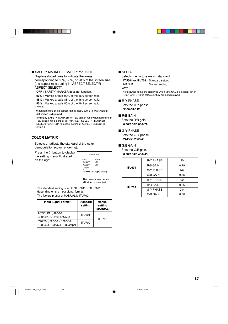 Color matrix | Panasonic BT-H1700BP User Manual | Page 15 / 28