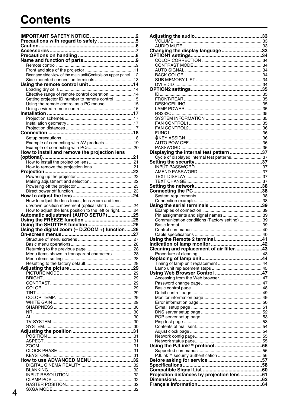Panasonic DLP PT-D3500U User Manual | Page 4 / 72