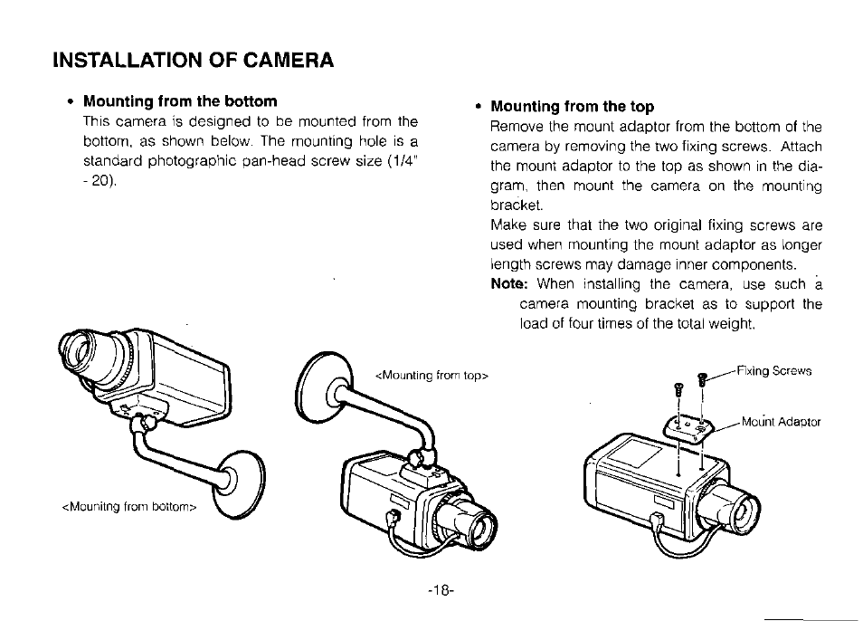 Installation of camera | Panasonic WV-BP310 User Manual | Page 20 / 24