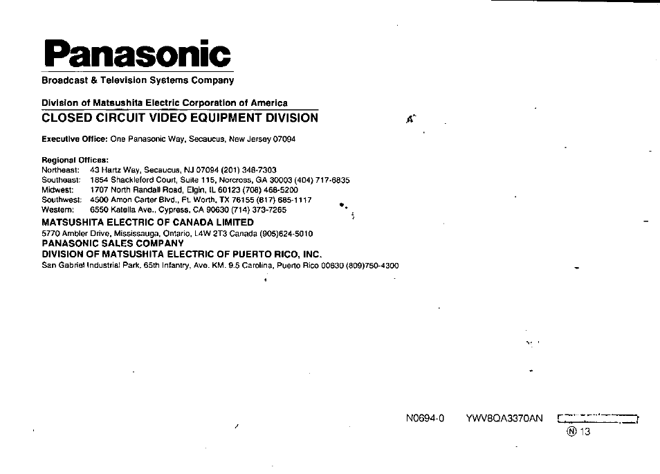Panasonic | Panasonic WV-BP310 User Manual | Page 24 / 24