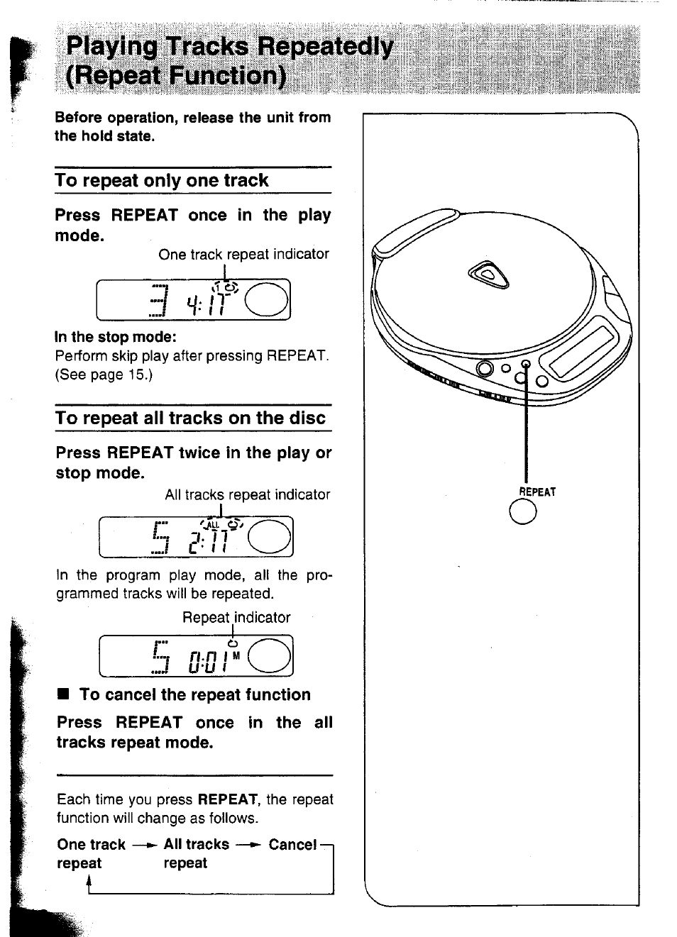 To repeat only one track, To repeat all tracks on the disc, J ^-11 | Un.n (^j | Panasonic SL-XP570 User Manual | Page 18 / 31