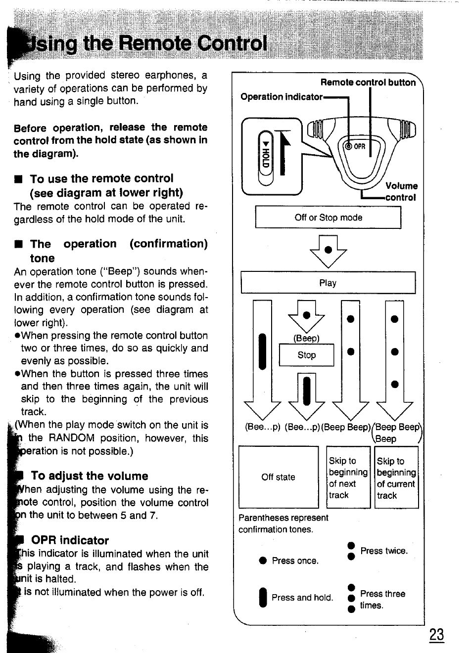 The operation (confirmation) tone, To adjust the volume, Opr indicator | Ii* 23 | Panasonic SL-XP570 User Manual | Page 23 / 31