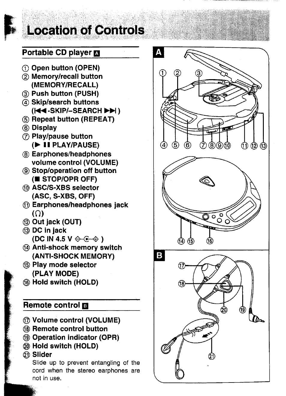 Portable cd player p, Remote control q | Panasonic SL-XP570 User Manual | Page 6 / 31