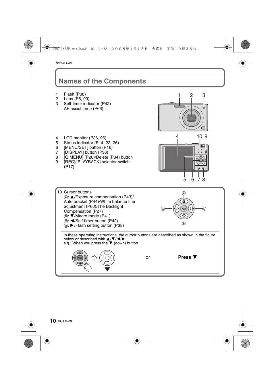 Names of the components | Panasonic DMC-FX35 User Manual | Page 10 / 128
