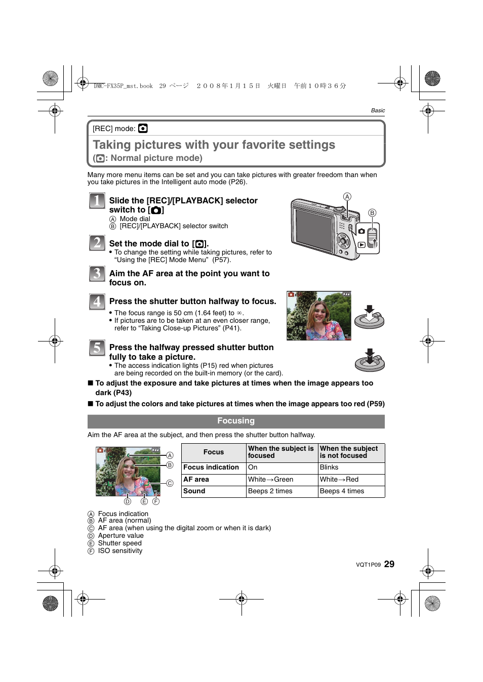 Taking pictures with your favorite settings | Panasonic DMC-FX35 User Manual | Page 29 / 128