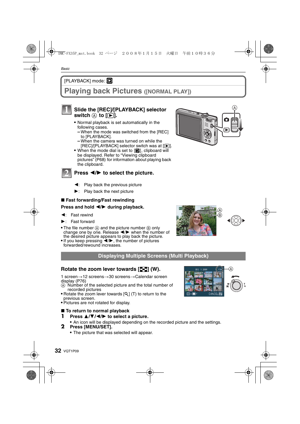 Playing back pictures ([normal play]), Playing back pictures | Panasonic DMC-FX35 User Manual | Page 32 / 128