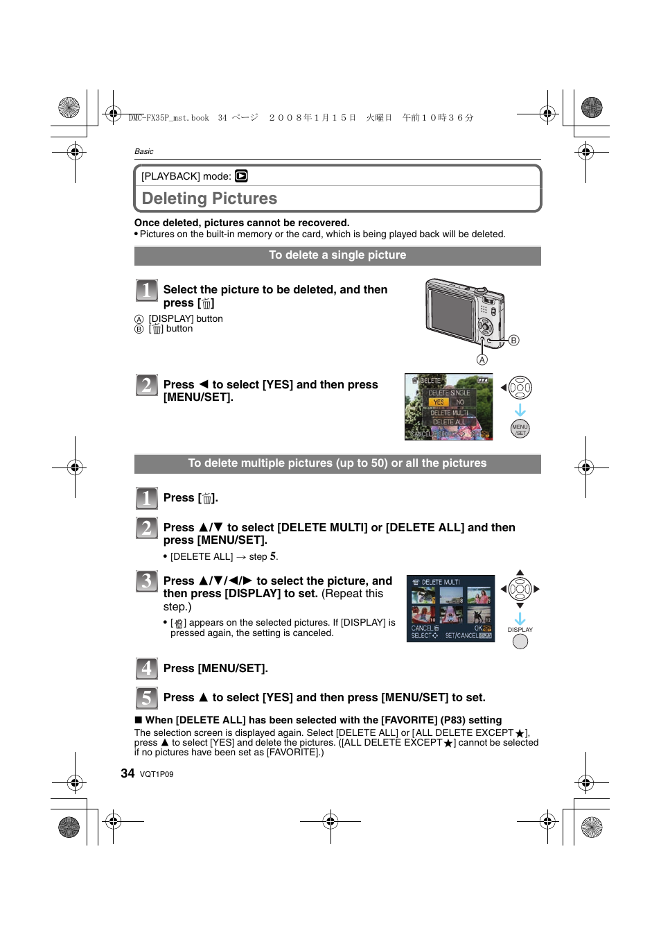 Deleting pictures | Panasonic DMC-FX35 User Manual | Page 34 / 128
