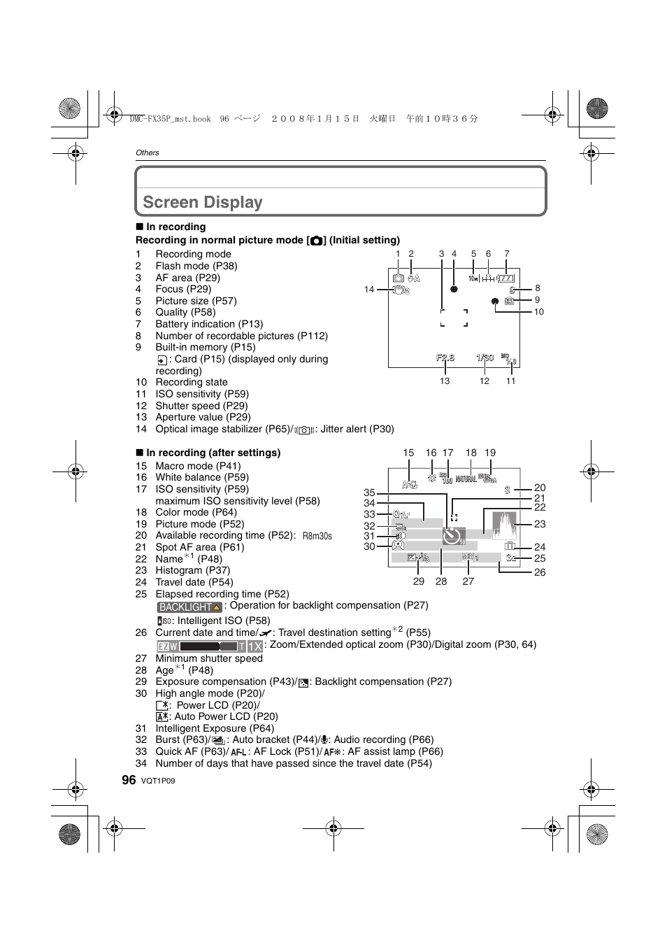 Others, Screen display | Panasonic DMC-FX35 User Manual | Page 96 / 128