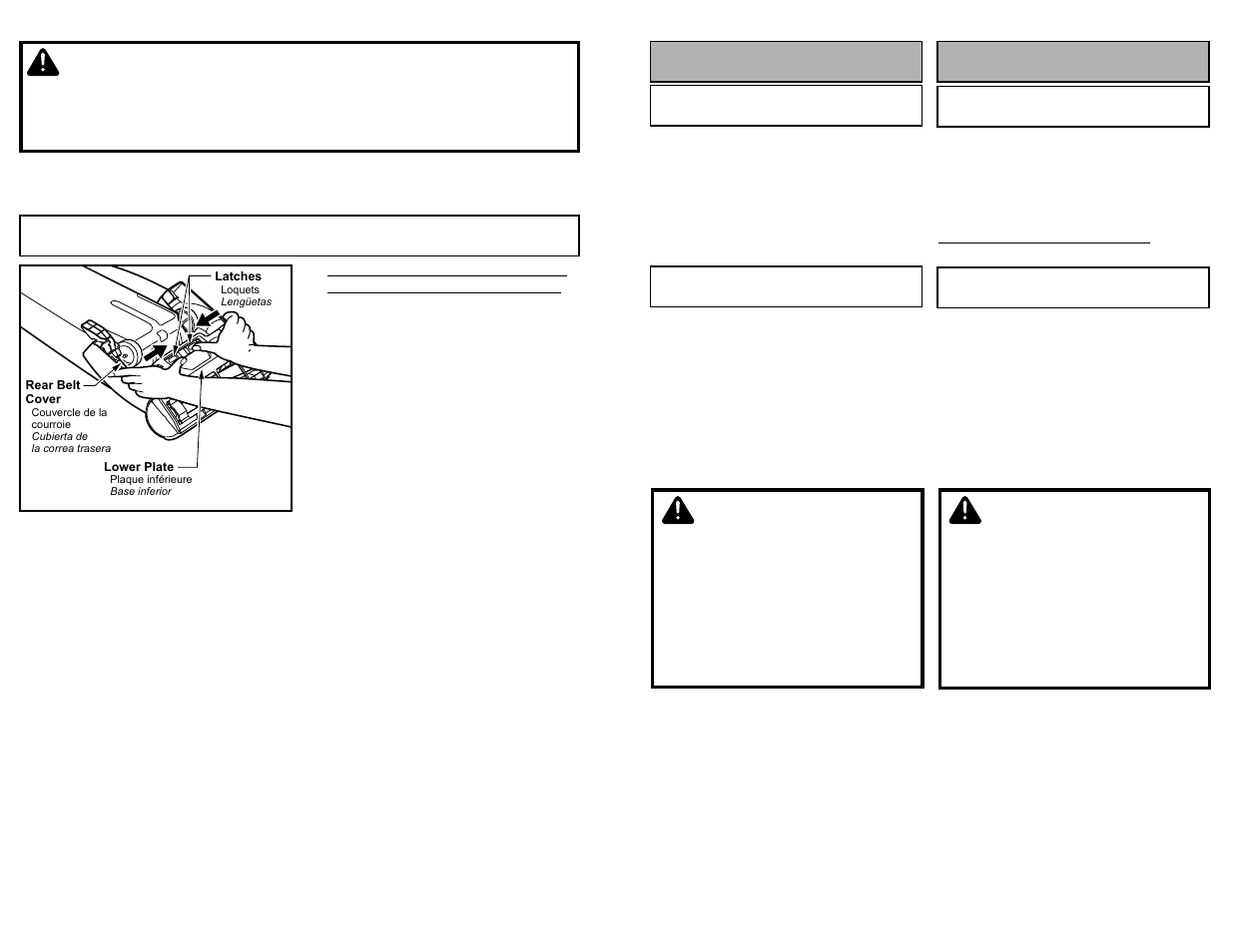 Removing and installing lower plate, Warning, Attention | Cuidado, Para operar la aspiradora fonctionnement | Panasonic MC-UG589 User Manual | Page 28 / 48