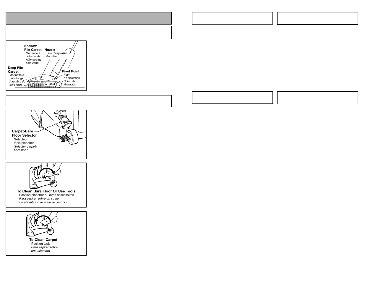 Nettoyage de l’agitateur, Limpieza del agitador, Features | Automatic self adjusting nozzle, Carpet-bare floor selector | Panasonic MC-UG589 User Manual | Page 33 / 48