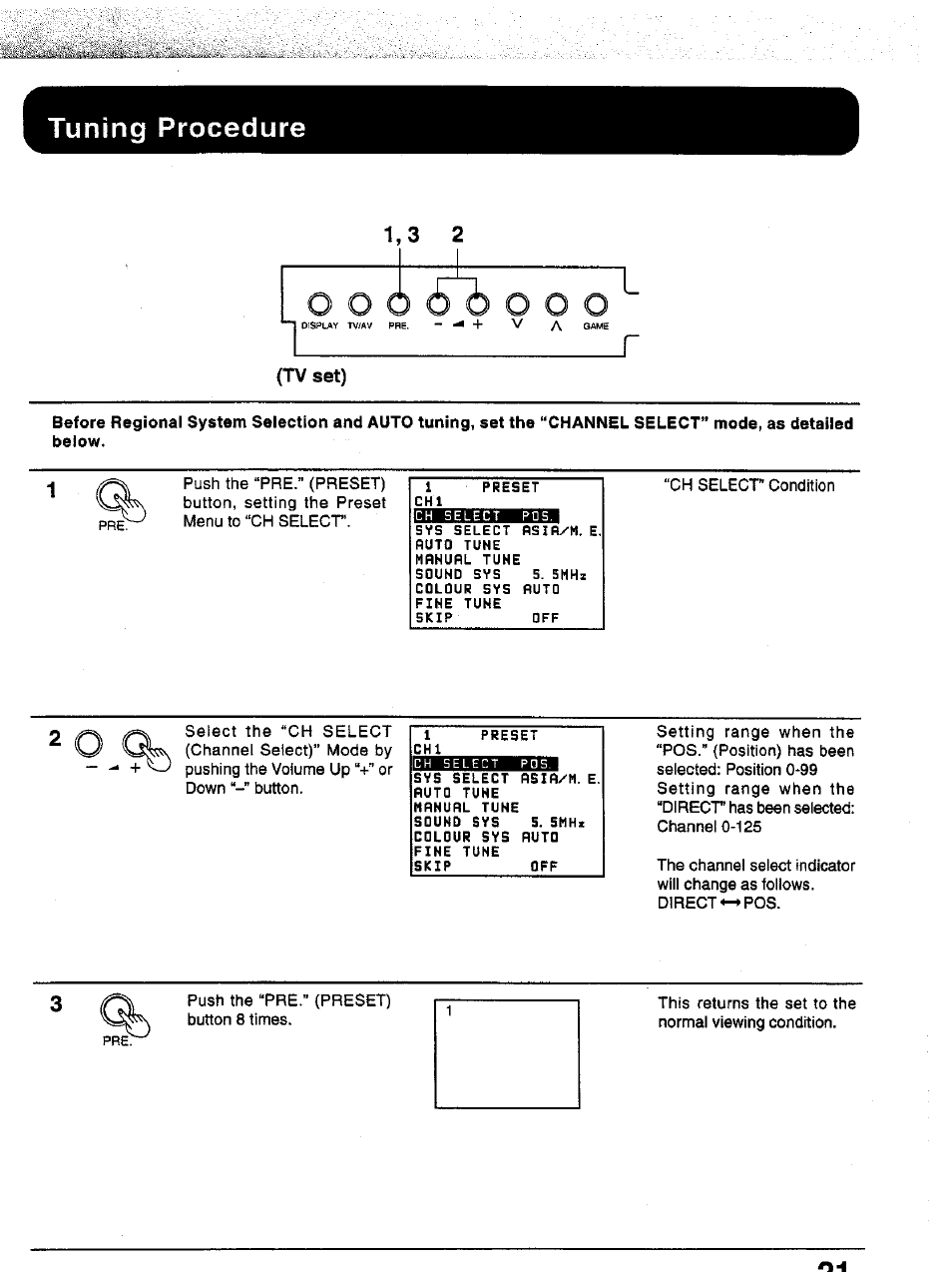 Tv set), Tuning procedure | Panasonic TC-43P15 User Manual | Page 21 / 59