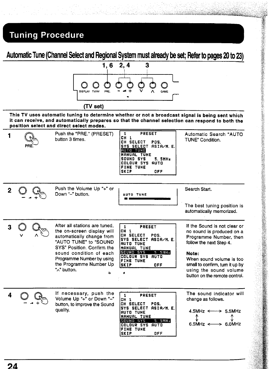 Tv set), Tuning procedure, Pages 20 to 23) | Panasonic TC-43P15 User Manual | Page 24 / 59