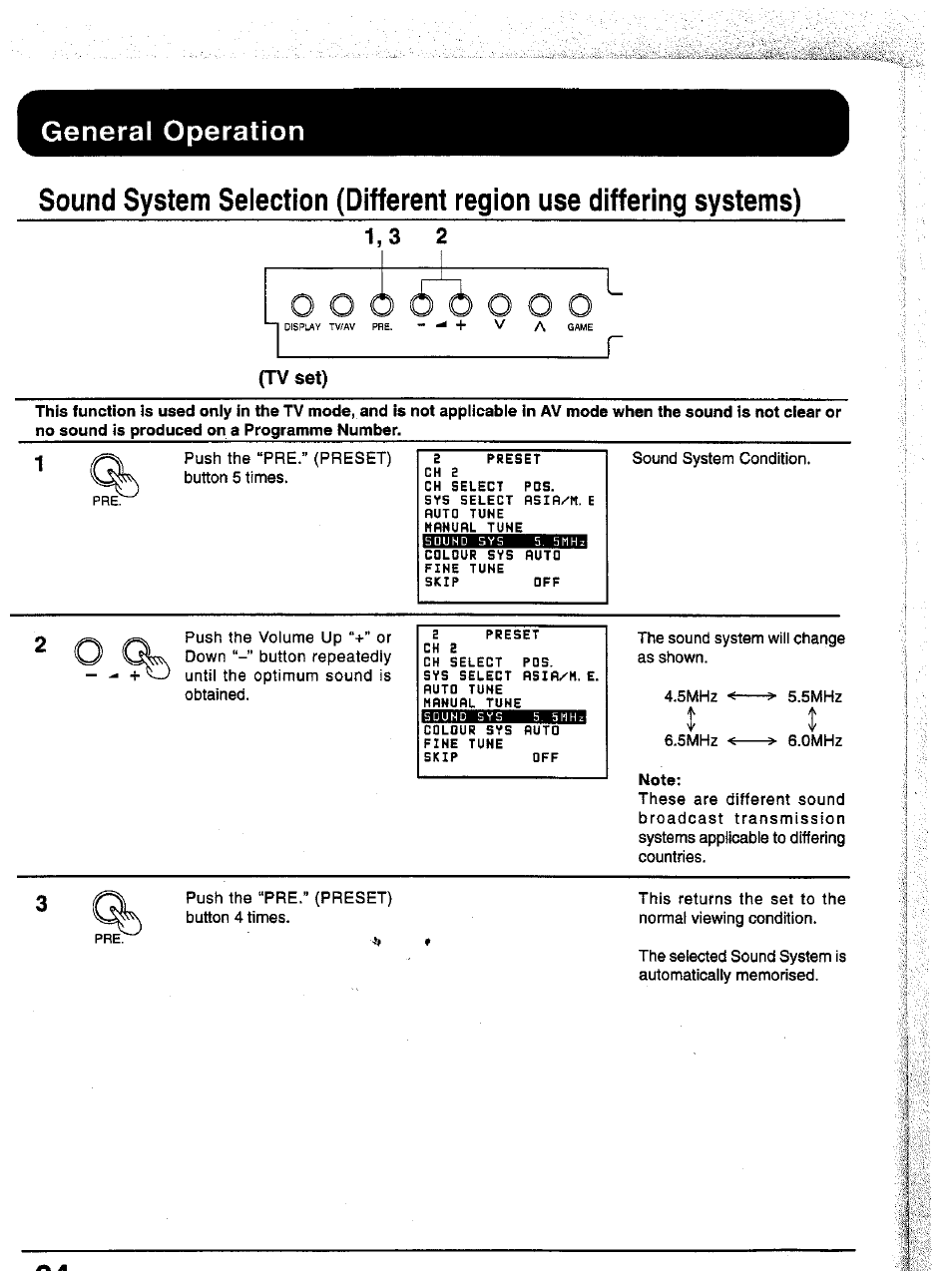 Tv set), General operation | Panasonic TC-43P15 User Manual | Page 34 / 59