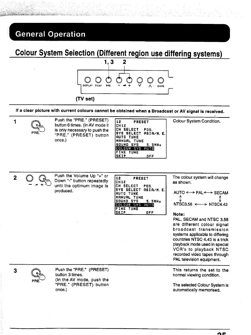 Tv set), General operation | Panasonic TC-43P15 User Manual | Page 35 / 59
