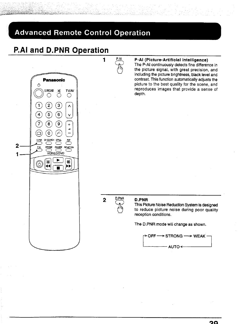 Rai and d.pnr operation, Advanced remote control operation | Panasonic TC-43P15 User Manual | Page 39 / 59