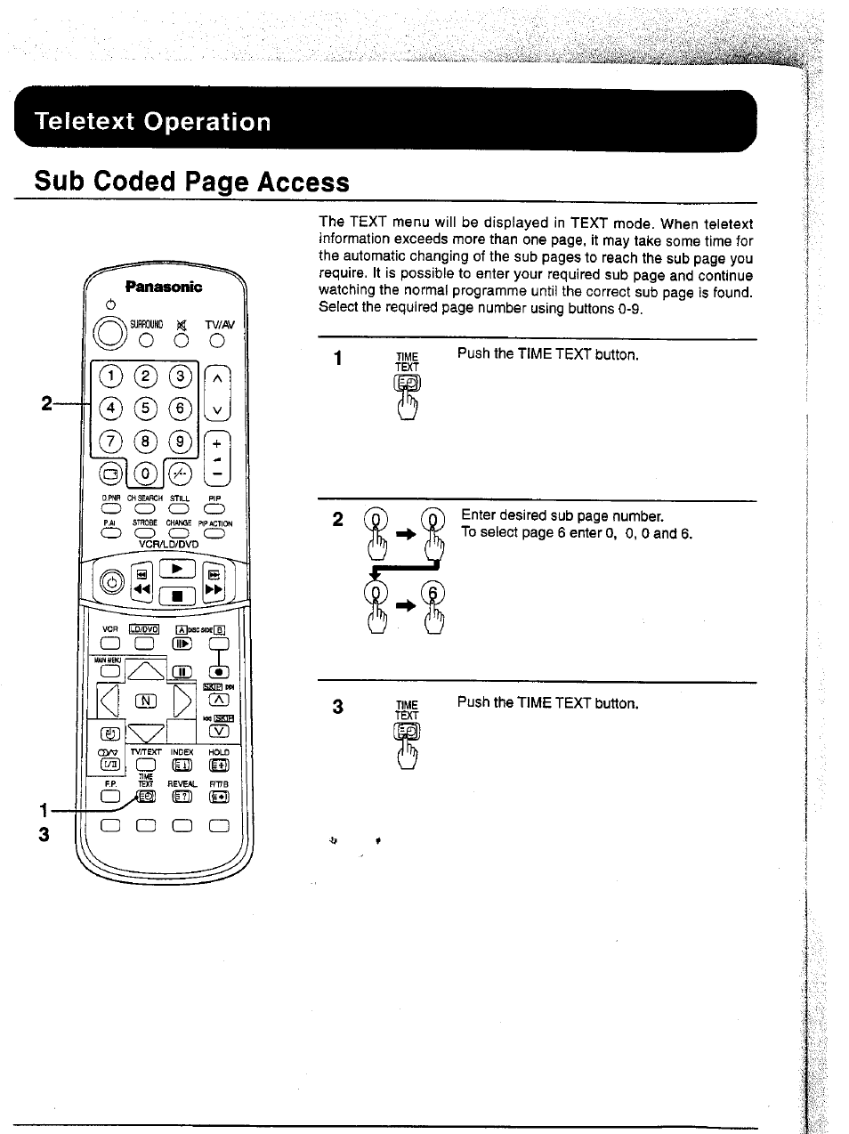 Sub coded page access, Teletext operation, O o o | R @ ® 0, O cd cd cd | Panasonic TC-43P15 User Manual | Page 52 / 59