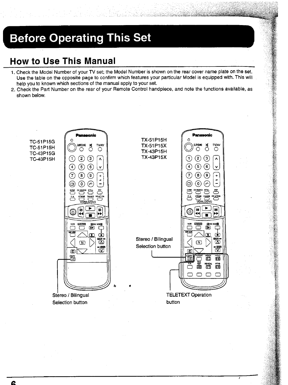 How to use this manual, Before operating this set, O o o | O o o o | Panasonic TC-43P15 User Manual | Page 6 / 59
