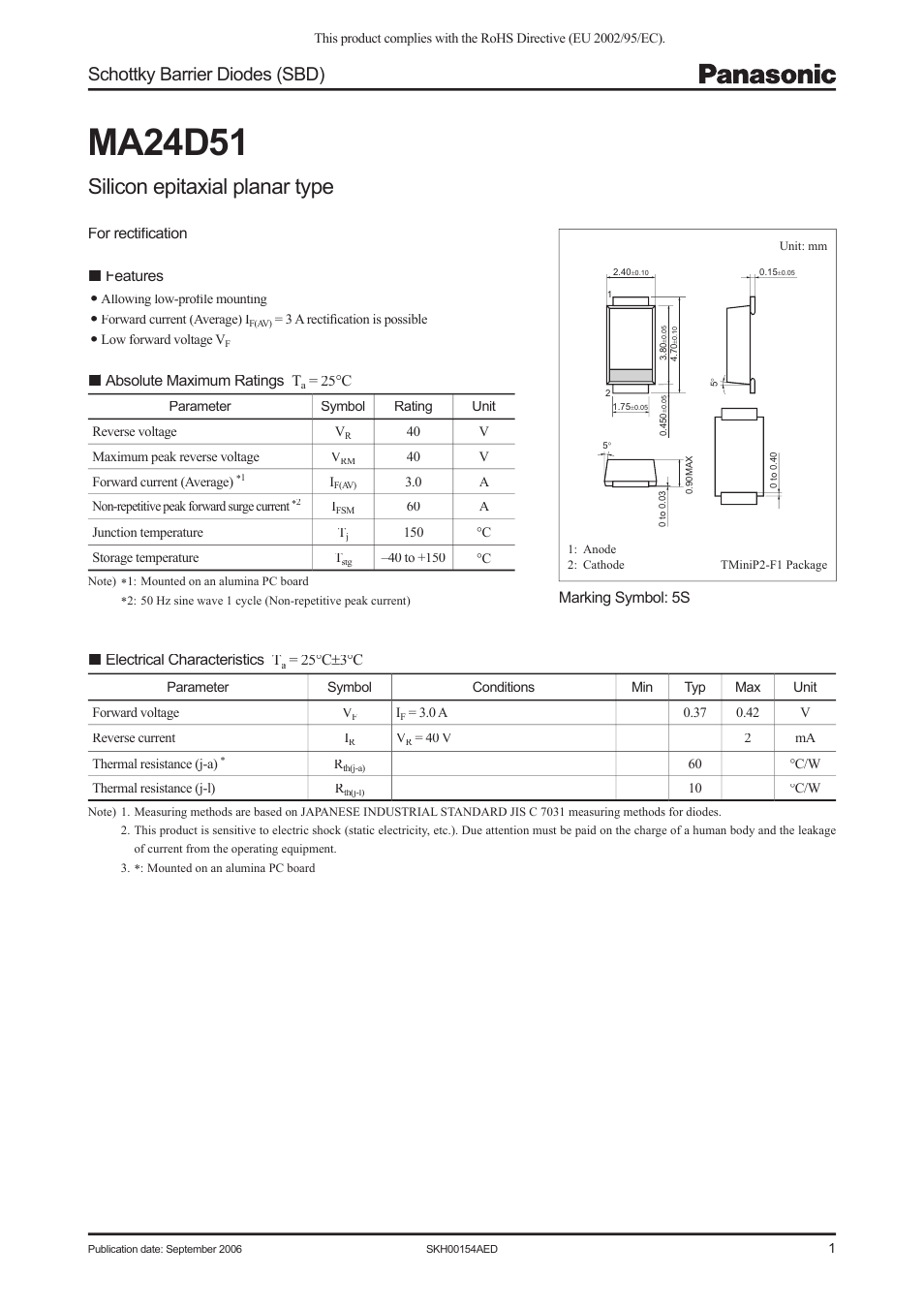 Panasonic MA24D51 User Manual | 3 pages