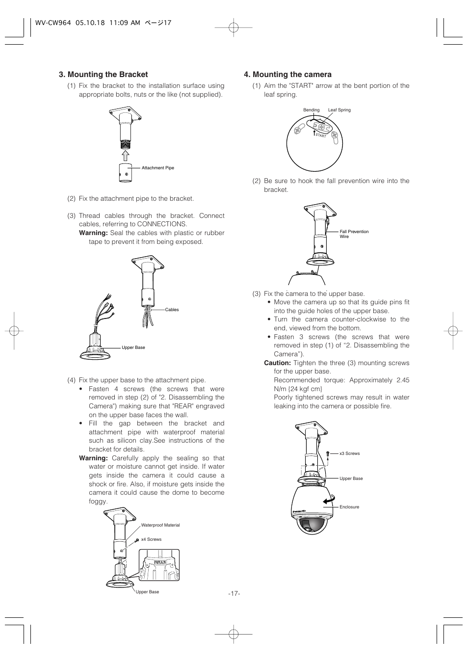 Mounting the camera, Mounting the bracket | Panasonic WV-CW964 User Manual | Page 17 / 56