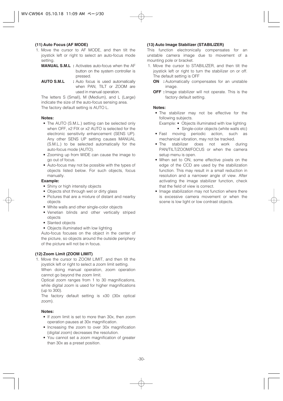 Panasonic WV-CW964 User Manual | Page 30 / 56