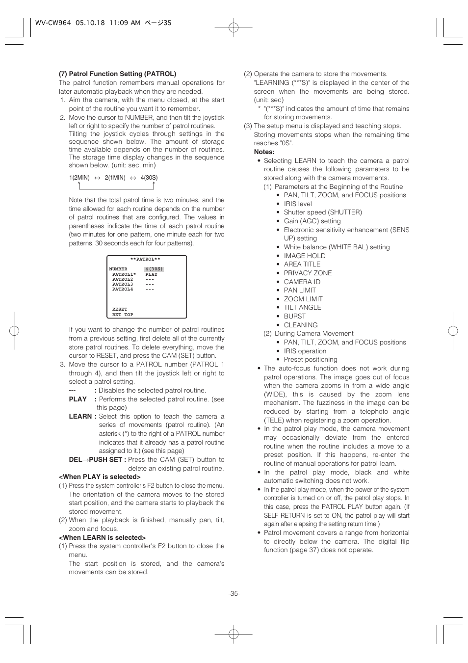 Panasonic WV-CW964 User Manual | Page 35 / 56