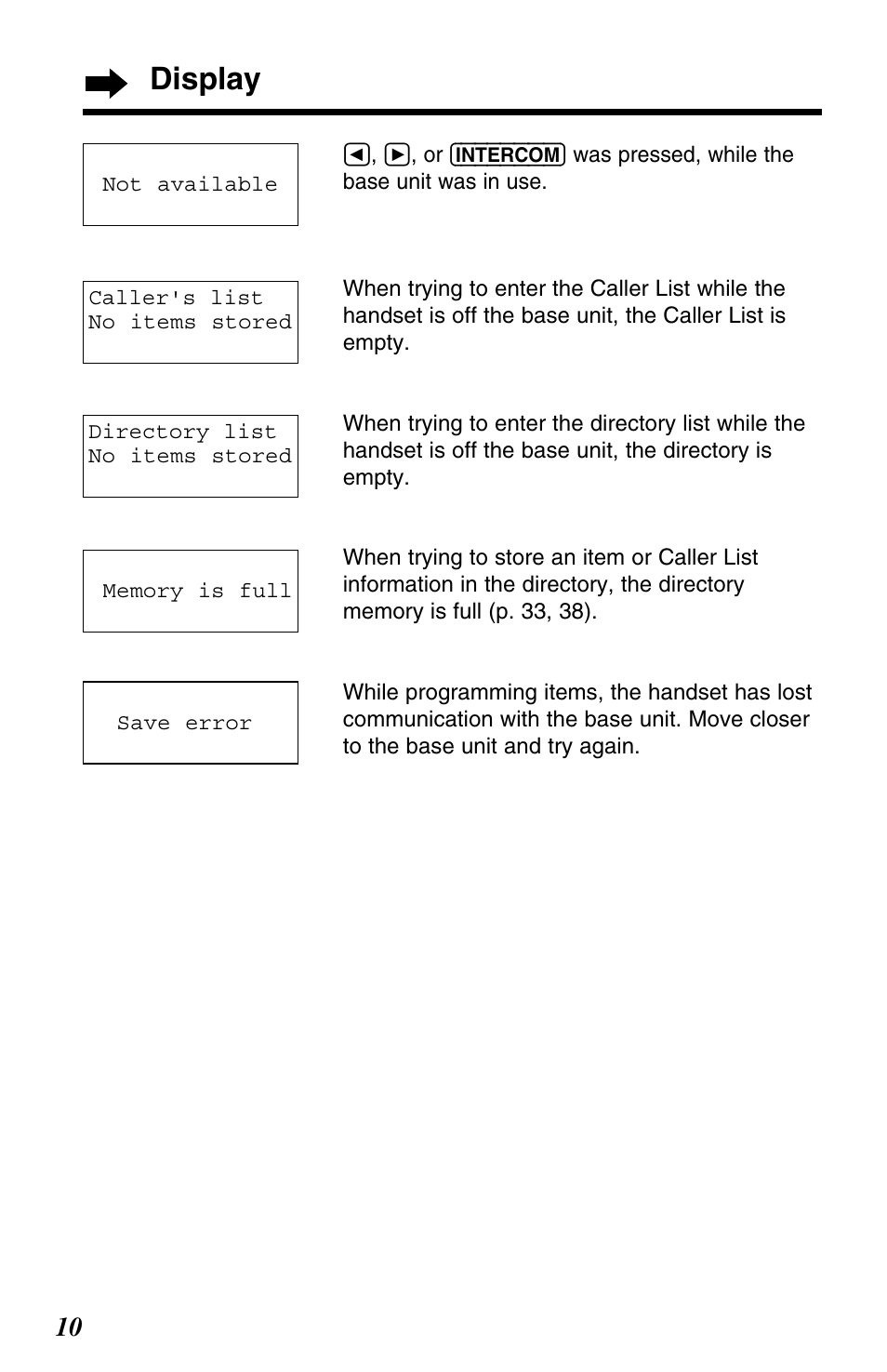 Display | Panasonic KX-TC1220NZW User Manual | Page 10 / 60