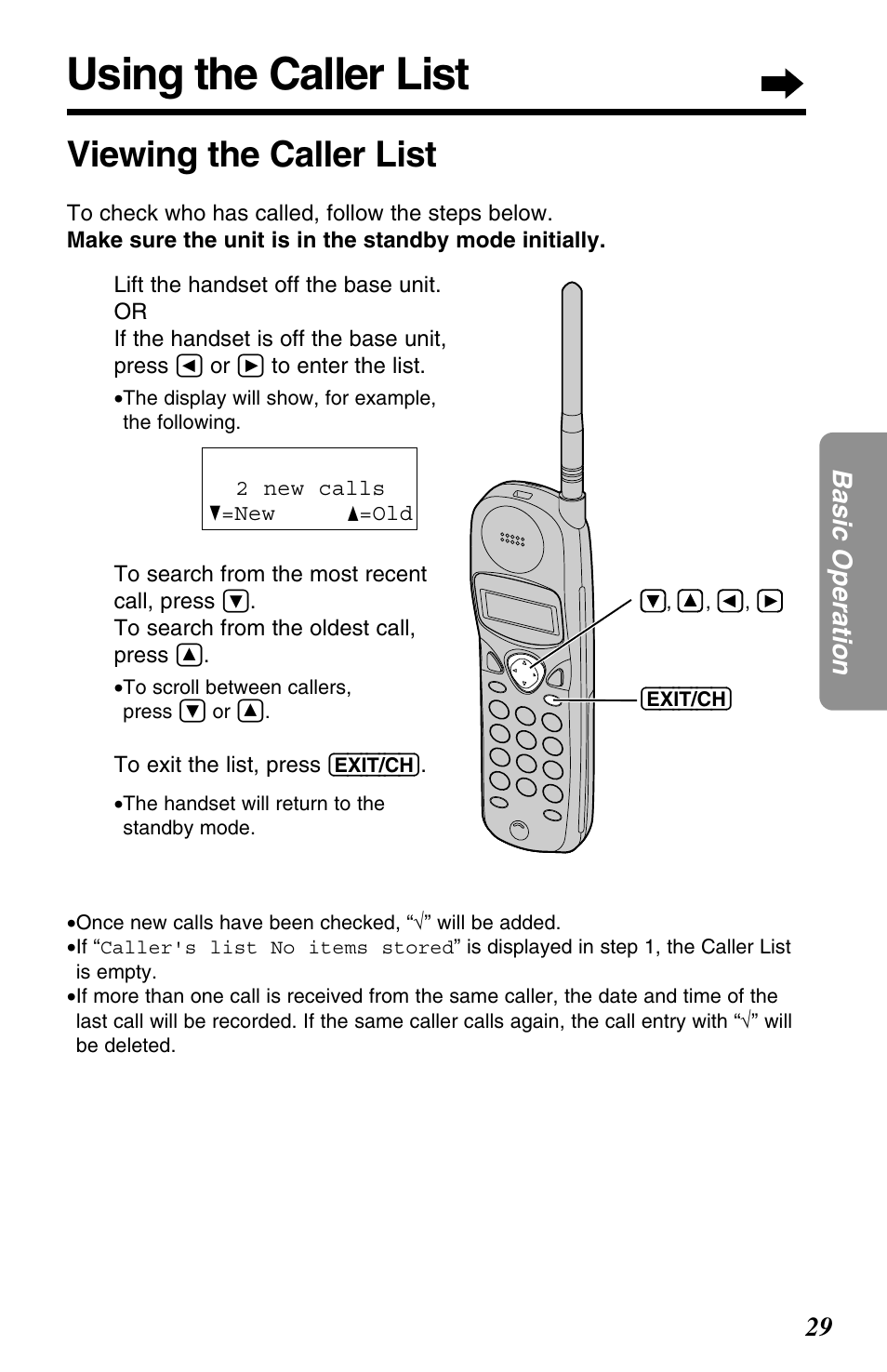 Using the caller list, Viewing the caller list | Panasonic KX-TC1220NZW User Manual | Page 29 / 60