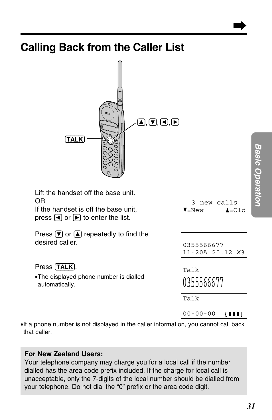 Calling back from the caller list | Panasonic KX-TC1220NZW User Manual | Page 31 / 60