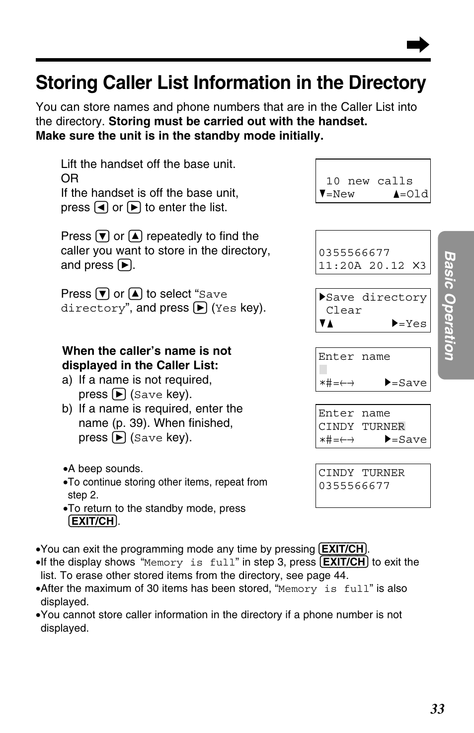 Storing caller list information in the directory | Panasonic KX-TC1220NZW User Manual | Page 33 / 60