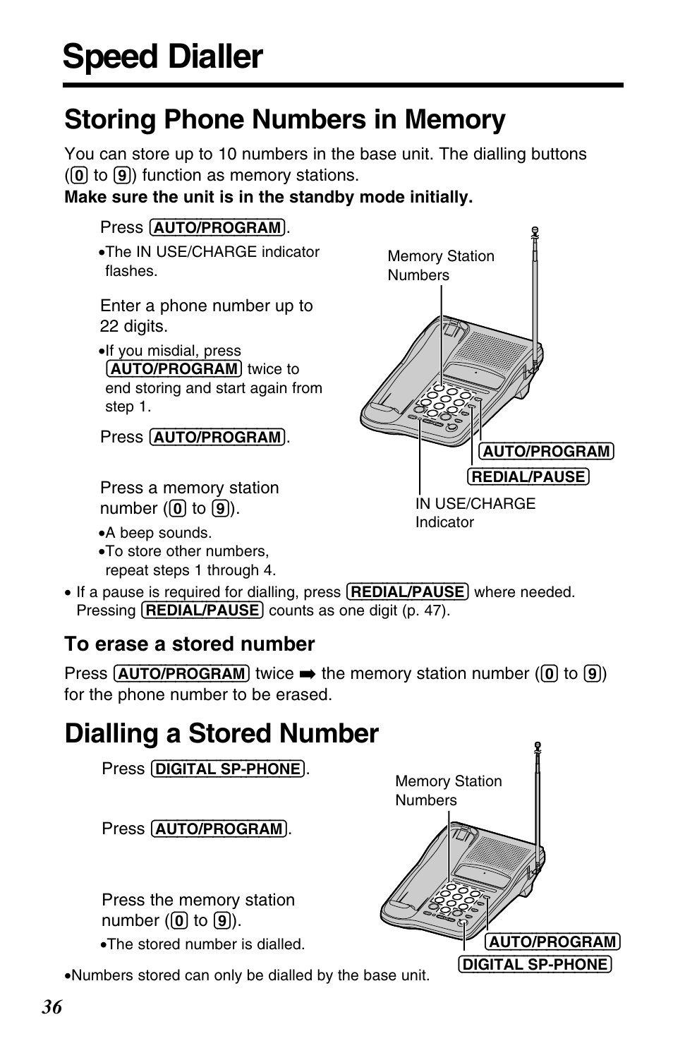 Speed dialler, Dialling a stored number | Panasonic KX-TC1220NZW User Manual | Page 36 / 60