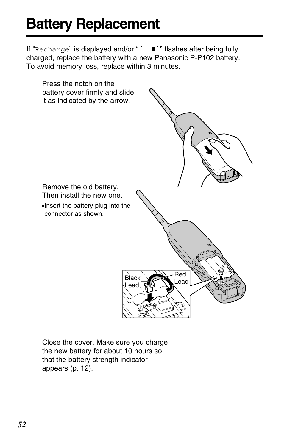 Battery replacement | Panasonic KX-TC1220NZW User Manual | Page 52 / 60