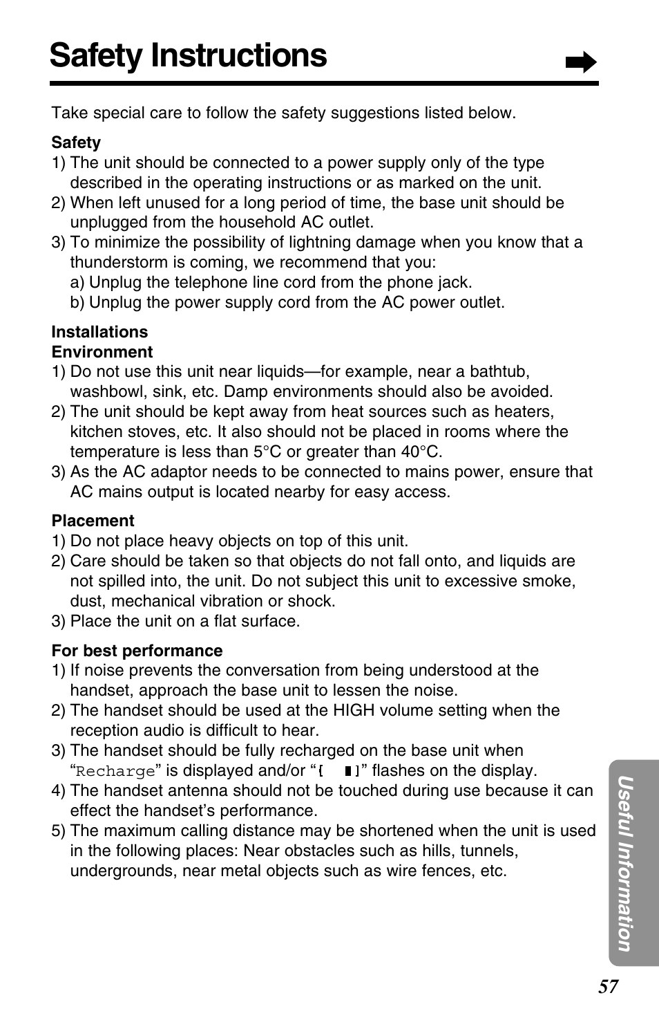 Safety instructions | Panasonic KX-TC1220NZW User Manual | Page 57 / 60