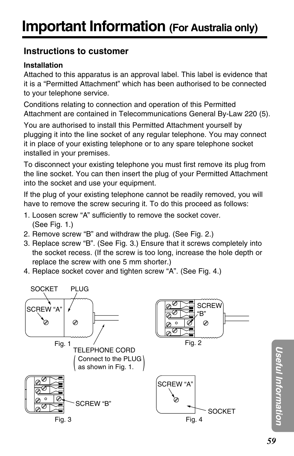 Important information, For australia only) | Panasonic KX-TC1220NZW User Manual | Page 59 / 60