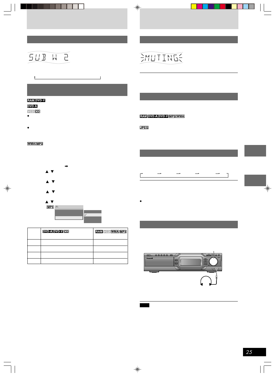 Sound quality, Other functions, Convenient functions | Adjusting the subwoofer level, Multi re-master—enjoying more natural sound, Muting the volume, Changing the unit’s display, The sleep timer, Using headphones | Panasonic SC-HT670 User Manual | Page 25 / 36