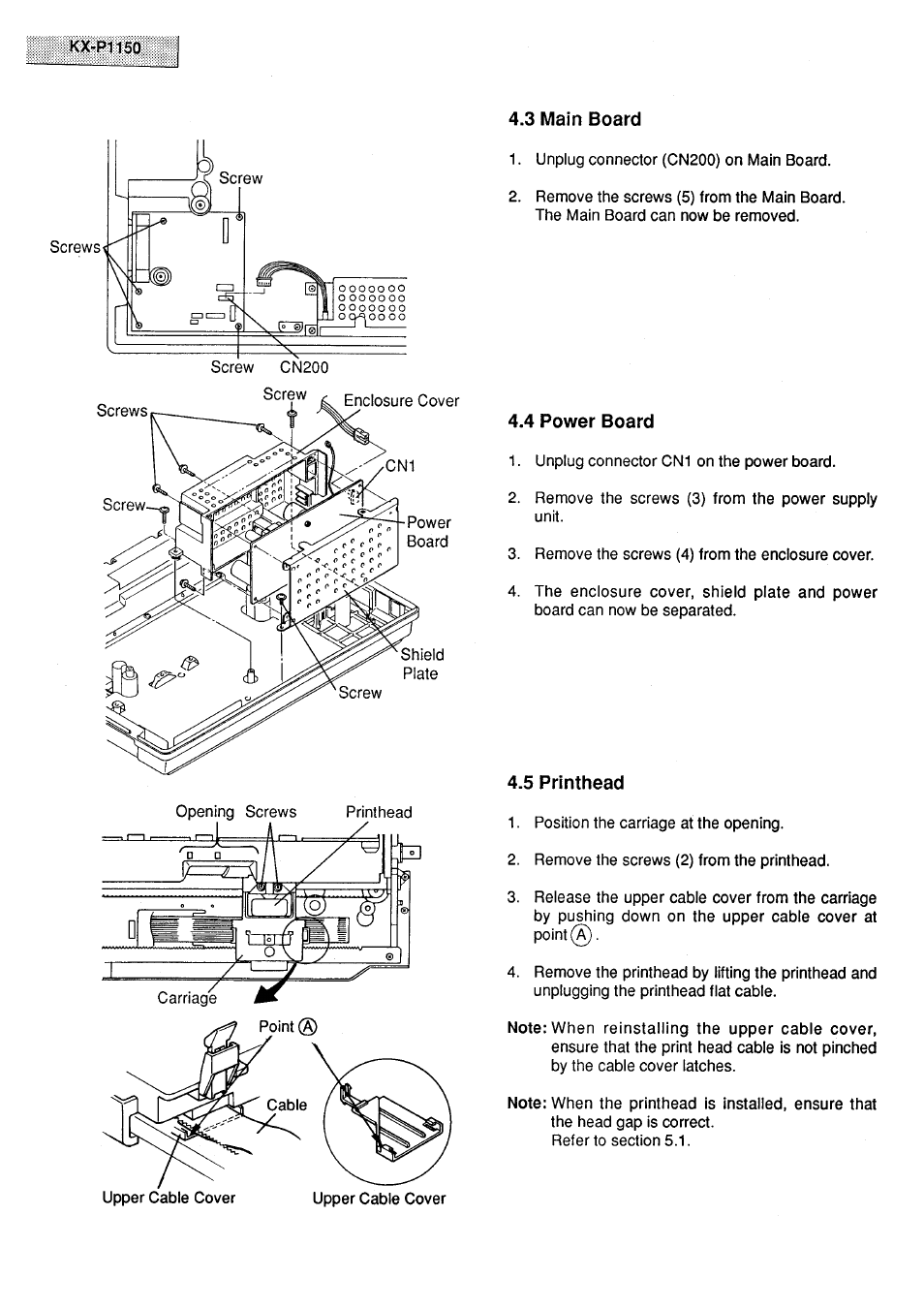 3 main board, 4 power board, 5 printhead | Panasonic KX-P1150 User Manual | Page 8 / 52